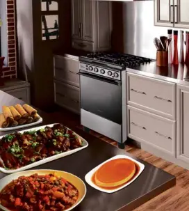  ??  ?? Family table filled with fiesta dishes with the Midea Gas Range in the background.