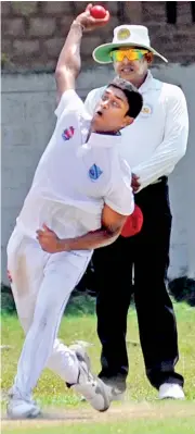  ??  ?? Richmond bowler Dananjaya Lakshan took three Wesley wickets in the first innings
- Pic by Priyantha Wickramaar­achi