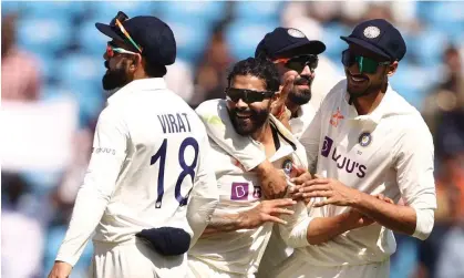  ?? Photograph: Robert Cianflone/Getty Images ?? Ravindra Jadeja celebrates after dismissing Steve Smith of Australia during day one of India’s first Test against Australia in Nagpur.