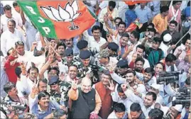  ?? HT ?? BJP president Amit Shah arrives at the party office in New Delhi on Thursday.