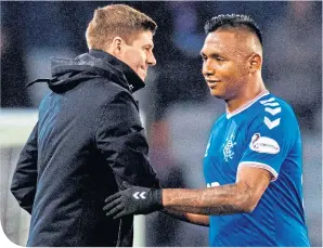  ??  ?? Rangers boss Steven Gerrard with star striker Alfredo Morelos