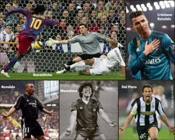  ??  ?? Ronaldo
Ronaldinho
Maradona
Del Piero
Cristiano Ronaldo