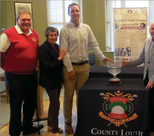  ??  ?? Pictured at the presentati­ons for the Nelson Trophy at County Louth Golf Club were (left to right) the Men’s Captain Pat McCabe, Lady President Dorothy Lady Captain Carlos McDowell and Men’s Vice Captain Paul Reilly.