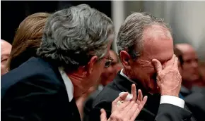  ?? AP ?? Former President George W. Bush, right, cries after speaking during the State Funeral for his father, former President George H.W. Bush, at the National Cathedral in Washington.