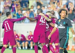  ??  ?? City's players celebrate their goal during the Internatio­nal Champions Cup match against Real Madrid.