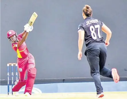  ?? CWI MEDIA PHOTO ?? Jamaica and West Indies opener Rashada Williams drives to the offside off New Zealand bowler Hayley Jensen during the recently concluded ODI series.