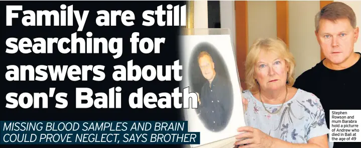  ??  ?? Stephen Rowson and mum Barabra hold a picturre of Andrew who died in Bali at the age of 49