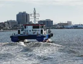  ?? Steve Gonzales photos / Houston Chronicle ?? The Houston Pilots are christenin­g their two new boats on Saturday. Having two hulls makes the vessels more stable than one-hull boats.