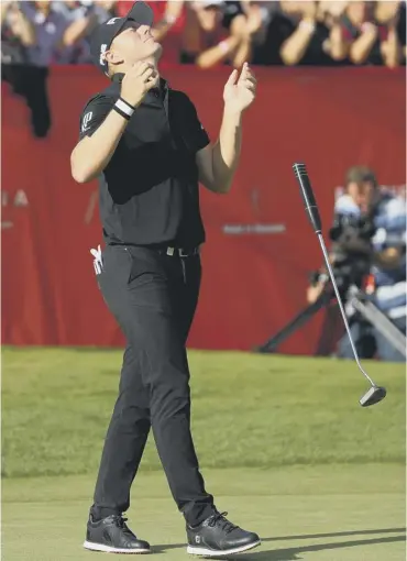 ??  ?? 0 Matt Wallace reacts to holing the winning putt in the Made in Denmark after a four-man play-off