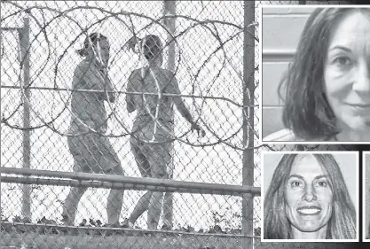  ?? ?? JAIL AND REC: Ghislaine Maxwell (above right) is seen on the prison grounds. She has made friends like Linda Morrow (left) and Narcy Novack.