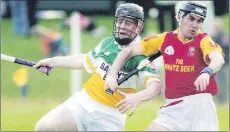  ??  ?? Jerome O’Driscoll and Michael McCormack in the thick of it at the IJHC v Mallow match in 2003.