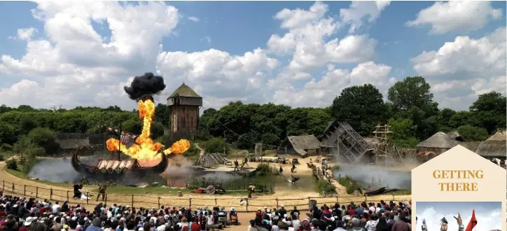  ??  ?? EXPLOSIVE FUN: Fiery action at one of France’s top tourist attraction­s, Puy du Fou, in the heart of The Vendee