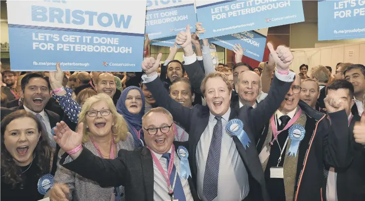  ??  ?? Paul Bristow and the Conservati­ves were jubilant after the resulat came in on election night