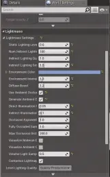  ??  ?? MENU SETTINGS Lightmass is the system responsibl­e for calculatin­g indirect lighting within UE4. Check out the Lightmass settings for the final build of Mos Eisley