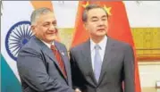  ?? PTI ?? Minister of state for external affairs VK Singh meets Chinese foreign minister Wang Yi for a meeting in Beijing on Sunday.