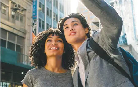  ??  ?? One brief shining moment: Yara Shahidi and Charles Melton in The Sun Is Also a Star, at Regal Stadium 14