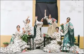  ?? (CAMILA FALQUEZ/THE NEW YORK TIMES) ?? Celia Manuel Linan and his flamenco company in Jerez, Spain, February 2020. Liñán’s ‘Viva!’ represents something new to mainstream flamenco audiences: a frank and joyful expression of gay identity. From left: Manuel Betanzos, Daniel Ramos, Hugo Lopez, Linan, Victor Martin and Jonatan Miro.