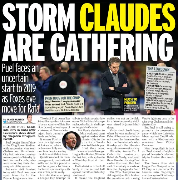  ??  ?? MUCH TO PONDER Puel suffered misery against lowly Cardiff