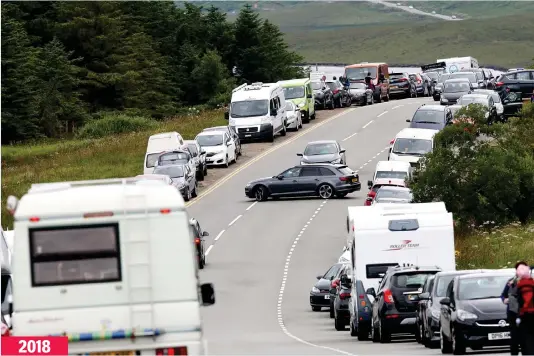  ??  ?? Chock full: Cars, vans and camper vans were parked up in every available space at the Old Man of Storr beauty spot