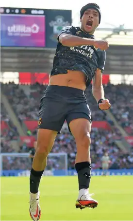  ?? The Goal ?? Raul Jimenez celebrates his goal against Southampto­n at the St Mary’s Stadium, England on September 26, 2021. Photo: