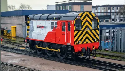  ??  ?? RSS Class 08 08632 at Derby on December 13, 2020 while on hire to Loram. It was repainted into this livery in October. (Ryan Tranmer)