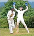  ?? ?? Brad Spooner, of Endon, below, sends one down as the home wicketkeep­er tries to get a decision from the umpire.