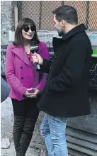  ??  ?? Jeanne Beker, left, and George Stroumboul­opoulos at a JUNO TV shoot.