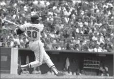  ?? AP FILE PHOTO ?? FILE -This is a May 19, 1966, file photo showing Baltimore Orioles’ Frank Robinson at bat. Hall of Famer Frank Robinson, the first black manager in Major League Baseball and the only player to win the MVP award in both leagues, has died. He was 83. Robinson had been in hospice care at his home in Bel Air.