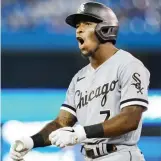  ?? GETTY IMAGES ?? PUMPED: Chicago’s Tim Anderson reacts after an RBI single during Thursday’s 10-7 win in Toronto.