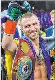  ?? The Associated Press ?? Howard Simmons
Vasiliy Lomachenko smiles Dec. 8 after beating Jose Pedraza in a WBO title lightweigh­t bout at Madison Square Garden in New York.