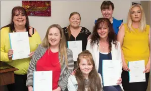  ??  ?? Casandra Knightly (guest), Antoinette O’Connell, Mary Anne Hanafin, Margaret Sanderson, Sharon Clarke, Mairead Donovan and Drota Adamiak with their certs.