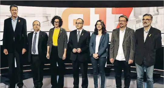  ?? JORDI PUJOLAR / ACN ?? El último debate.
Los representa­ntes de las siete fuerzas políticas catalanas presentes en el Parlament trataron de convencer, anoche en TV3, a los votantes que aún se muestran indecisos ante las más complejas y decisivas elecciones