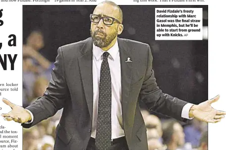  ?? AP ?? David Fizdale’s frosty relationsh­ip with Marc Gasol was the final straw in Memphis, but he’ll be able to start from ground up with Knicks.