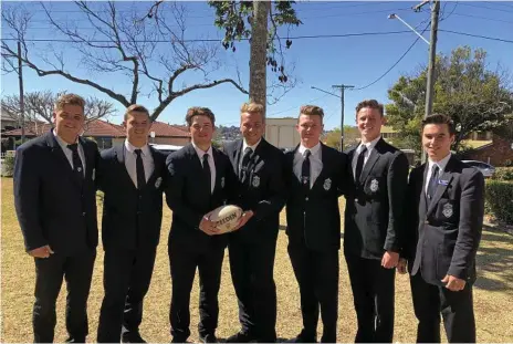  ?? Photo: Sean Teuma ?? ON THE LINE: St Mary’s College representa­tives of Southern Suburbs (from left) Connor Williams, Jake Simpkin and Tate McCormick, and Highfields representa­tives Dan Betros, Jack Hutton, Alex Brighton and Cory Haywood.