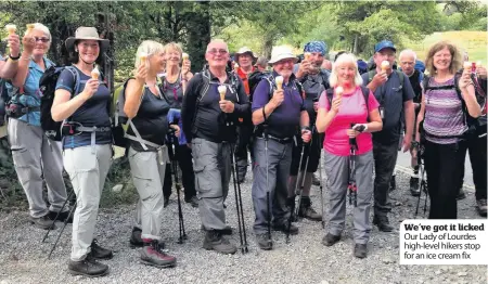  ??  ?? We’ve got it licked Our Lady of Lourdes high-level hikers stop for an ice cream fix