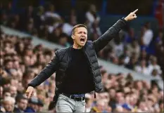  ?? Rui Vieira / Associated Press ?? Leeds manager Jesse Marsch calls to his team during an April 30 match against Manchester City.