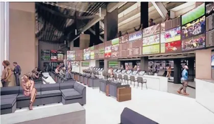 ?? SCI ARCHITECTS ?? A sports betting venue could open at Hartford’s XL Center this fall in time for the thick of the football season. A rendering shows how the 4,000-squarefoot venue might look.