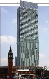  ??  ?? Humming hub: The Beetham Tower in Manchester, with its distinctiv­e ‘blade’