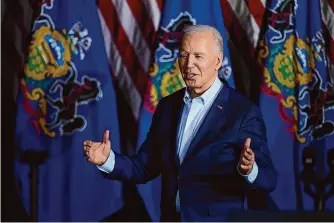  ?? Matt Rourke/Associated Press ?? President Joe Biden gestures Tuesday during a campaign event in Scranton, Pa.