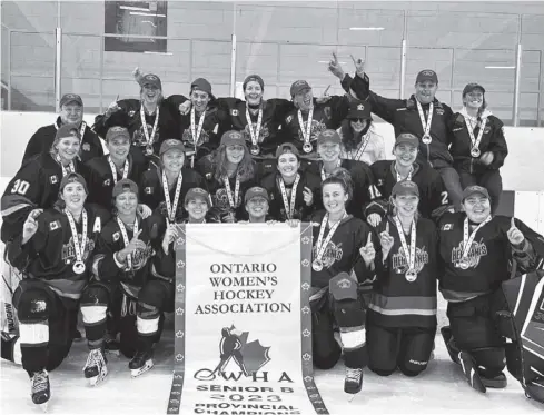  ?? Submitted ?? The Twin Centre Hericanes senior B team celebrates following their provincial championsh­ip win.