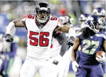  ?? OTTO GREULE JR. / GETTY IMAGES ?? “We know that once we get prepared, it doesn’t matter who we play,” Falcons reserve linebacker Sean Weatherspo­on says of upcoming opponents. “It’s just a matter of us going out and doing our thing.”