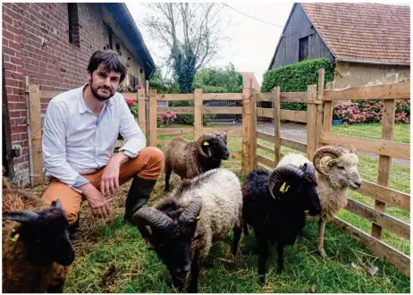  ??  ?? Dans son corps de ferme de Petit-Caux, parmi les moutons d’Ouessant, Damien Hédin développe une certaine idée de ce que devrait être notre rapport à l’environnem­ent.