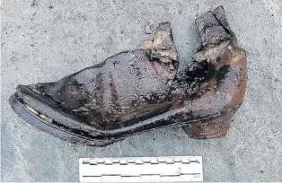  ?? PHOTOS: SUPPLIED ?? Footsteps into the past . . . This old boot emerged from an archaeolog­ical dig at the former Cadbury car park site, in Dunedin.