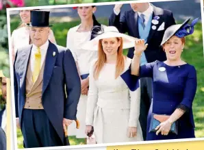  ??  ?? Above: This year Fergie joined Andrew and Beatrice in the Queen’s viewing box, even giving her former mother-inlaw a cheeky wave.