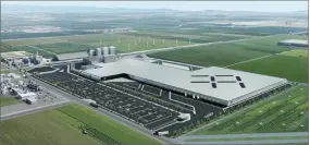  ?? CONTRIBUTE­D ?? Faraday Future announced Monday it had signed a lease on its new manufactur­ing facility in Hanford. An artist rrendering of the plant shows it surrounded by farm land.