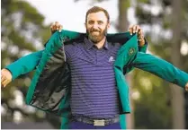  ?? MATT SLOCUM AP ?? Dustin Johnson will try to join Tiger Woods, Nick Faldo and Jack Nicklaus as repeat Masters winners on Thursday.