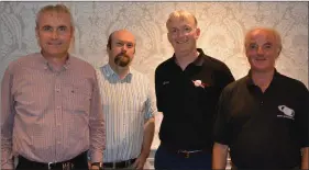  ??  ?? Rosetta Mission scientist Laurence O’Rourke at the talk he gave in the Meadowland­s last week, pictured with Kerry Astronomy Club members Paddy Stack, John Keane and Kevin Lawlor.