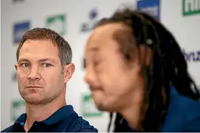  ??  ?? Leon MacDonald, left, and Tana Umaga have swapped roles at the Blues.