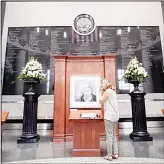  ?? (AP) ?? pauses after signing a condolence book at the George Bush Presidenti­al Library and Museum on April 18, in College Station, Texas. Former first lady Barbara Bush died on April 17, at the age of 92.