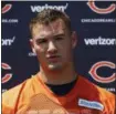  ?? NAM Y. HUH — THE ASSOCIATED PRESS ?? Bears quarterbac­k Mitchell Trubisky speaks after the team’s rookie minicamp in Lake Forest, Ill., on May 12.